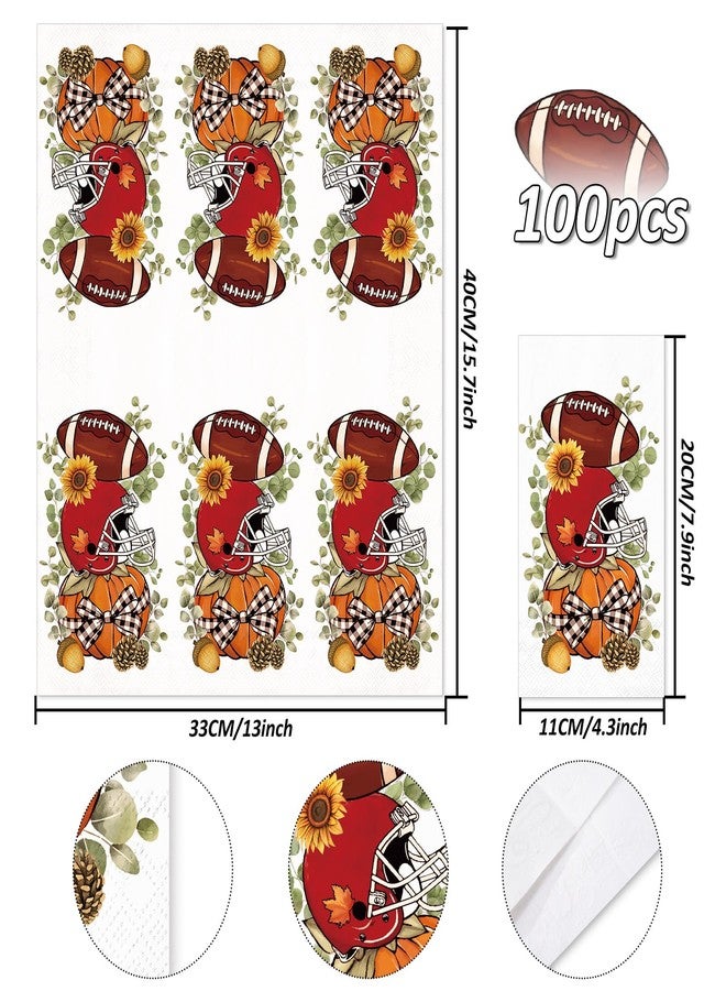 وولاين مجموعة مناديل ورقية للاستخدام مرة واحدة من والين، 100 قطعة، بتصميمات خريفية مميزة: خوذة كرة قدم، يقطينة، مثالية لعشاء عيد الشكر، ولتزيين المطبخ والمنزل والحفلات. - Image 2